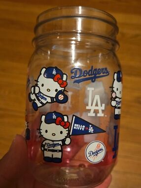 Hello Kitty Dodgers Clear Jar with Blue and Red Accents